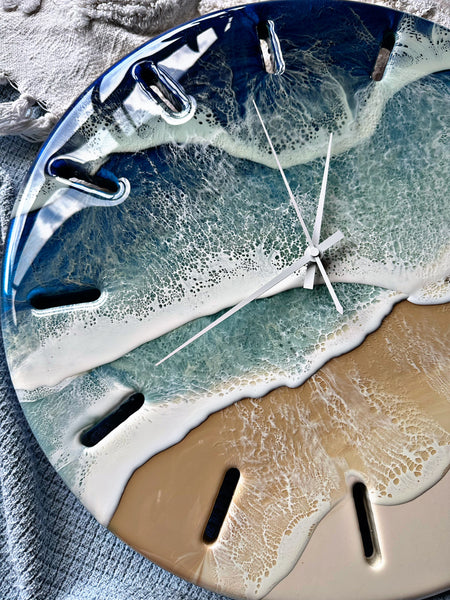 Large 50cm Resin Beach Wall Clock- "BLUE SEAS"