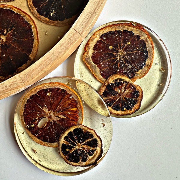 Drinks Tray and Coaster Set for 2 With Real Dried Citrus Fruit