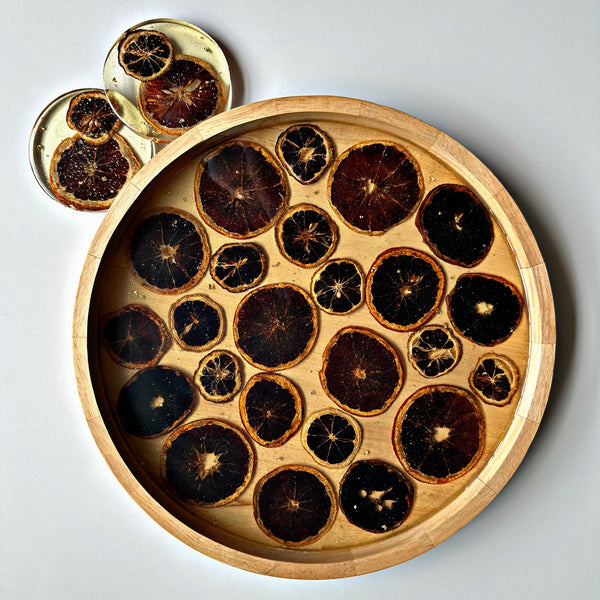 Drinks Tray and Coaster Set for 2 With Real Dried Citrus Fruit