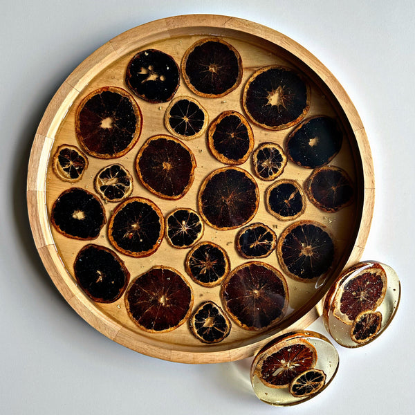 Drinks Tray and Coaster Set for 2 With Real Dried Citrus Fruit