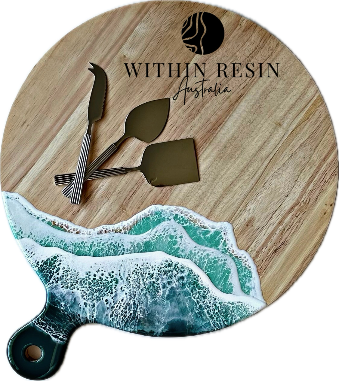 Turquoise Ocean Charcuterie Board with handle
