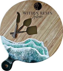Turquoise Ocean Charcuterie Board with handle