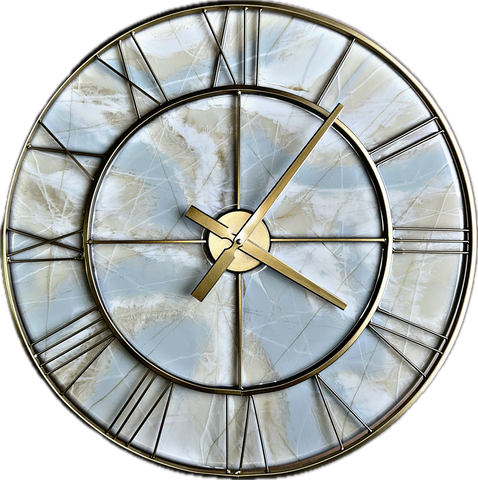 Large 60cm Resin Wall Clock with Metal Frame- FRACTURED MARBLE