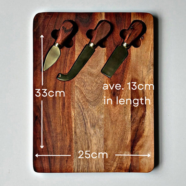 Acacia board with 3 cheese knife set