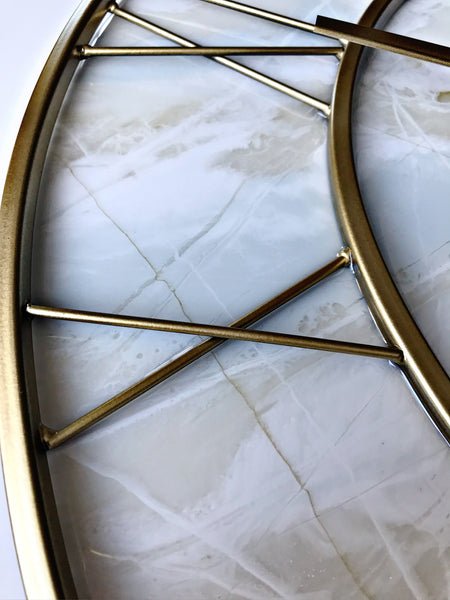 Large 60cm Resin Wall Clock with Metal Frame- FRACTURED MARBLE