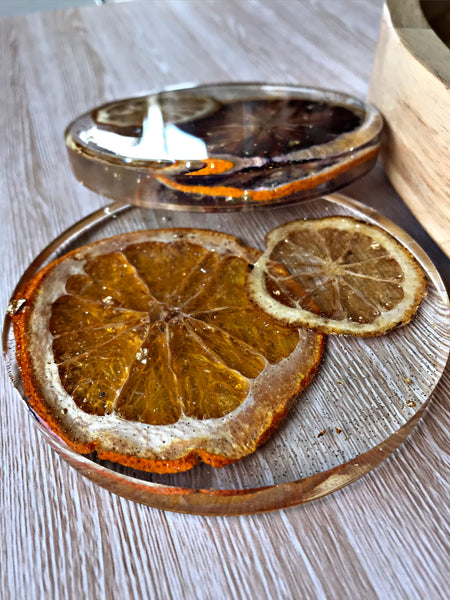 Intimate Drinks Tray and Coaster Set for 2 With Real Dried Citrus Fruit