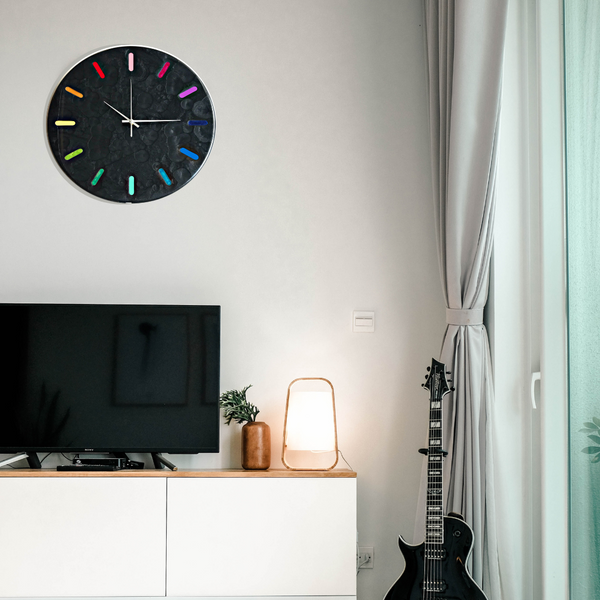 Large 50cm Multi Coloured Resin Wall Clock- COLOUR WHEEL